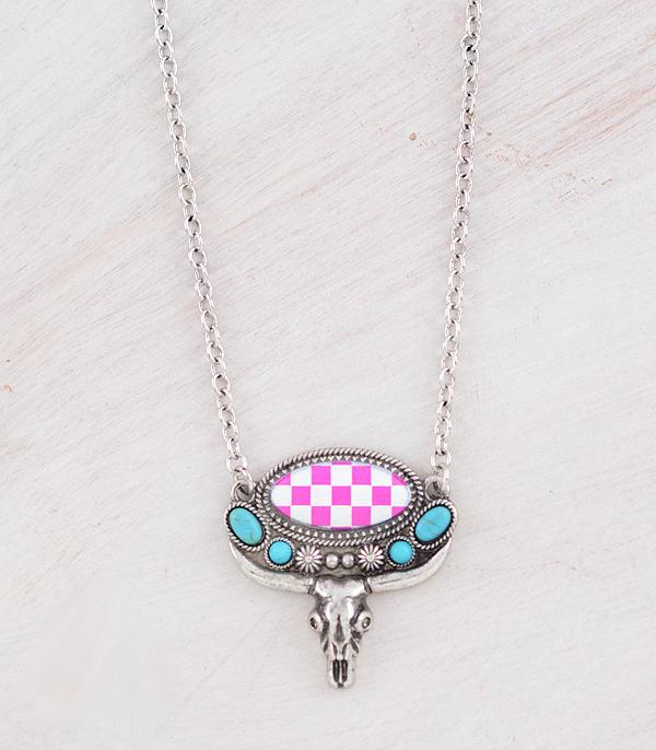 WHAT'S NEW :: Wholesale Western Checkered Steer Skull Necklace