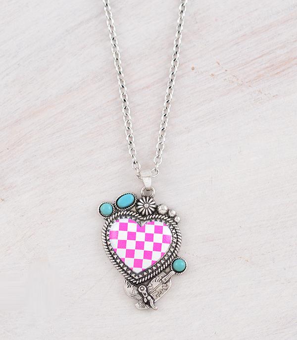 New Arrival :: Wholesale Western Checkered Heart Necklace