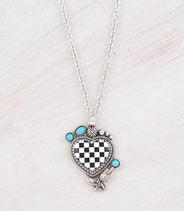 NECKLACES :: WESTERN TREND :: Wholesale Western Checkered Heart Necklace