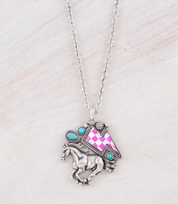 New Arrival :: Wholesale Western Checkered Horse Necklace