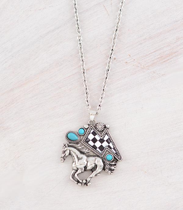 NECKLACES :: WESTERN TREND :: Wholesale Western Checkered Horse Necklace