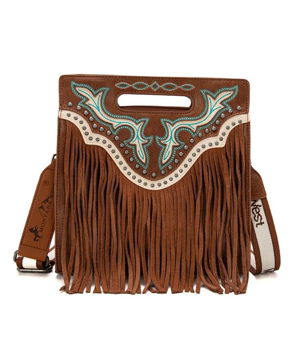 MONTANAWEST BAGS :: WESTERN PURSES :: Wholesale Boot Scroll Fringe Crossbody Tote Bag