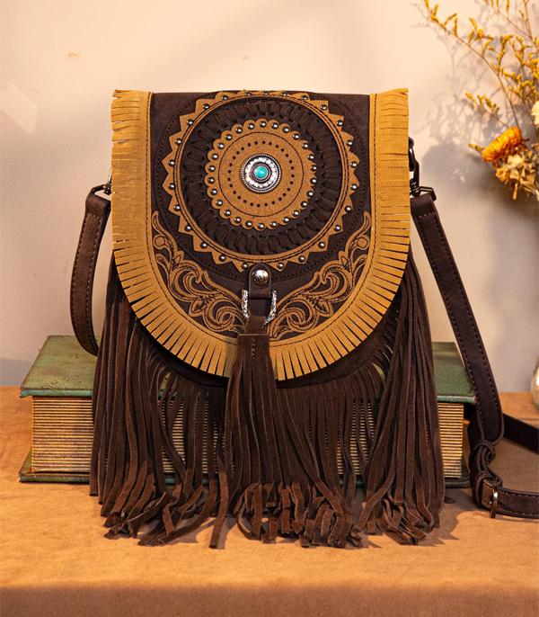 MONTANAWEST BAGS :: CROSSBODY BAGS :: Wholesale Montana West Concho Fringe Crossbody Bag