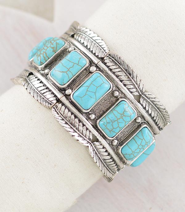 BRACELETS :: STRETCH :: Wholesale Western Turquoise Feather Chunky Bracele