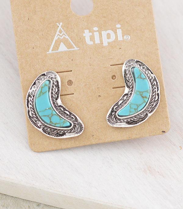 EARRINGS :: WESTERN POST EARRINGS :: Wholesale Western Turquoise Crescent Moon Earrings