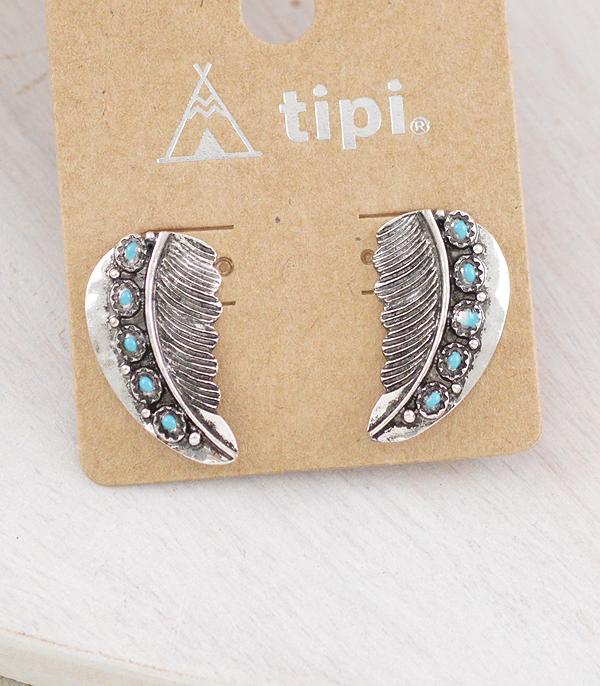 EARRINGS :: WESTERN POST EARRINGS :: Wholesale Western Turquoise Feather Earrings