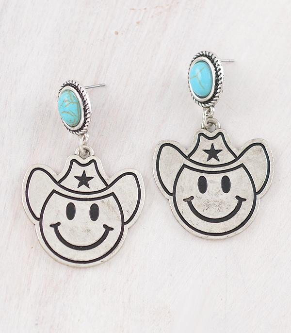 EARRINGS :: WESTERN POST EARRINGS :: Wholesale Western Cowboy Smile Face Earrings