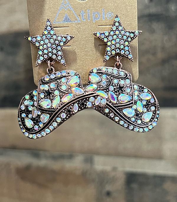 New Arrival :: Wholesale Tipi Brand AB Stone Cowgirl Hat Earrings