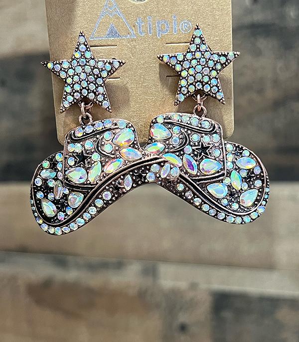 EARRINGS :: WESTERN POST EARRINGS :: Wholesale Tipi Brand AB Stone Cowgirl Hat Earrings