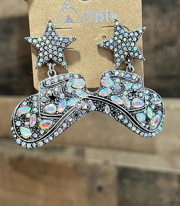 New Arrival :: Wholesale Tipi Brand AB Stone Cowgirl Hat Earrings