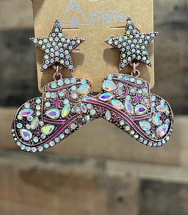 New Arrival :: Wholesale Tipi Brand AB Stone Cowgirl Hat Earrings