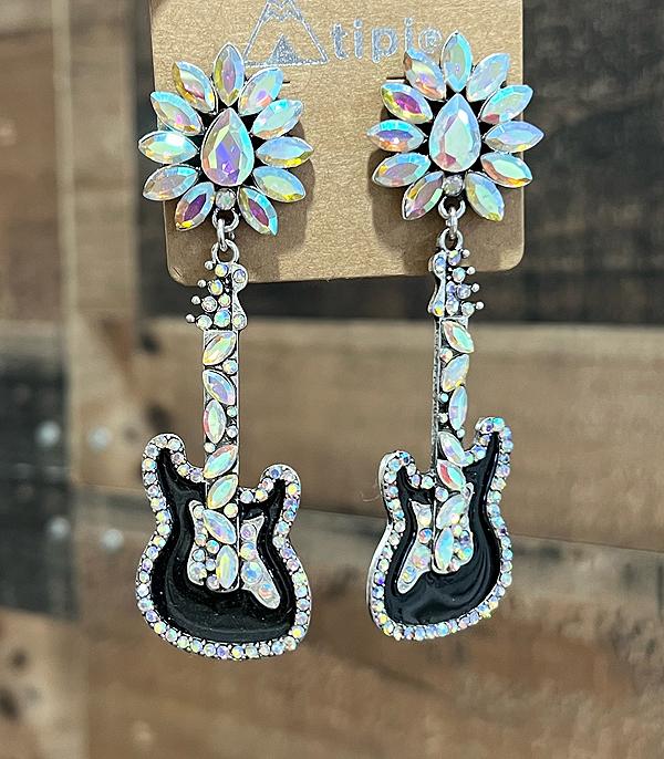 EARRINGS :: WESTERN POST EARRINGS :: Wholesale Western Glass Stone Guitar Earrings