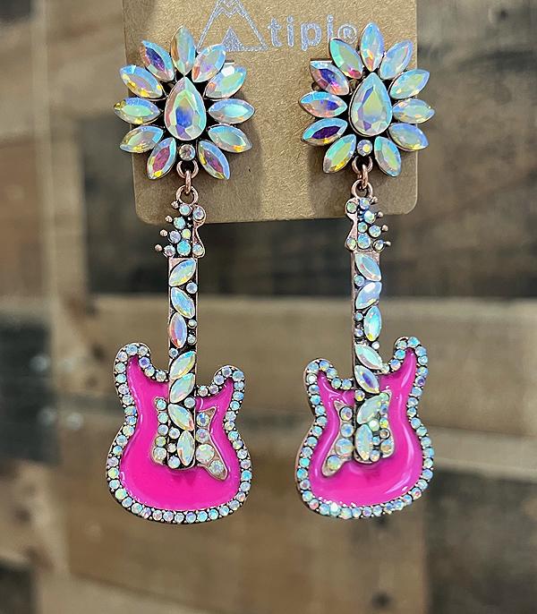 EARRINGS :: WESTERN POST EARRINGS :: Wholesale Western Glass Stone Guitar Earrings