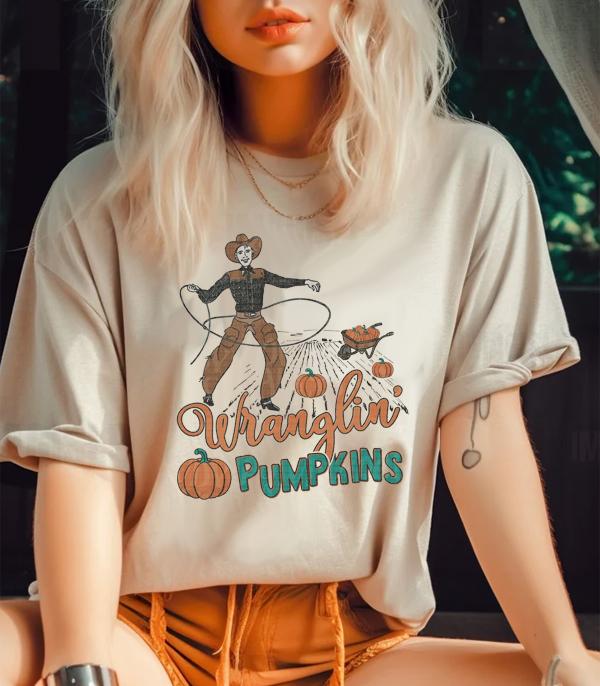 <font color=GREEN>HOLIDAYS</font> :: GRAPHIC TEES :: Wholesale Western Wranglin Pumpkins Graphic Tshirt