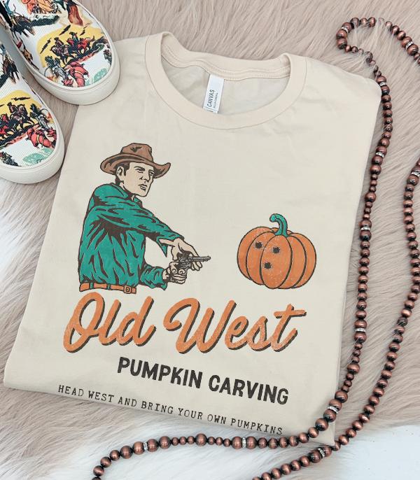 <font color=GREEN>HOLIDAYS</font> :: GRAPHIC TEES :: Wholesale Old West Pumpkin Carving Fall Tshirt