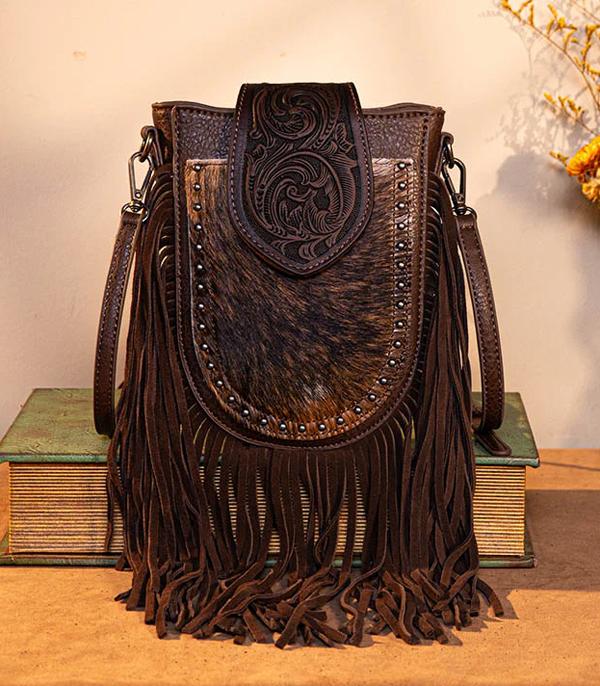 MONTANAWEST BAGS :: TRINITY RANCH BAGS :: Wholesale Trinity Ranch Cowhide Fringe Crossbody 