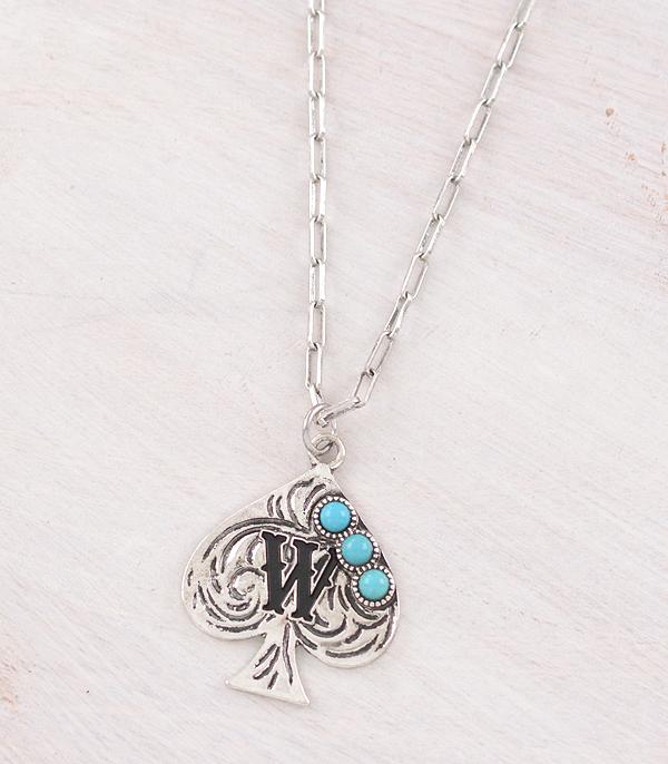 INITIAL JEWELRY :: NECKLACES | RINGS :: Wholesale Western Turquoise Spade Initial Necklace