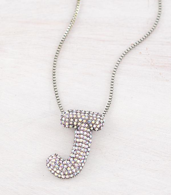 INITIAL JEWELRY :: NECKLACES | RINGS :: Wholesale Rhinestone Initial Bubble Necklace