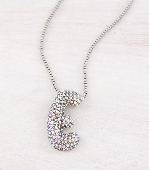 INITIAL JEWELRY :: NECKLACES | RINGS :: Wholesale Rhinestone Initial Bubble Necklace