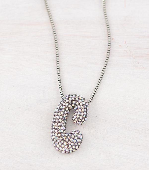 INITIAL JEWELRY :: NECKLACES | RINGS :: Wholesale Rhinestone Initial Bubble Necklace