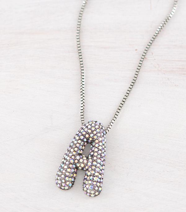 INITIAL JEWELRY :: NECKLACES | RINGS :: Wholesale Rhinestone Initial Bubble Necklace