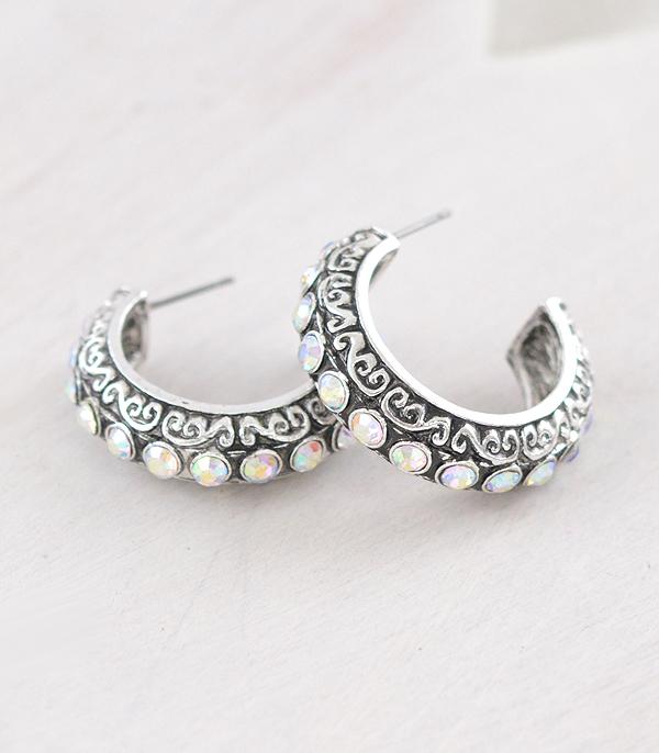 EARRINGS :: HOOP EARRINGS :: Wholesale Western AB Stone Hoop Earrings