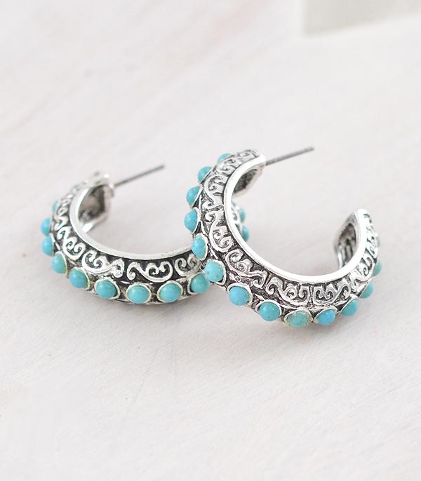 EARRINGS :: HOOP EARRINGS :: Wholesale Western Turquoise Hoop Earrings