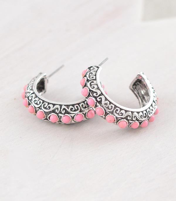 WHAT'S NEW :: Wholesale Western Pink Stone Hoop Earrings