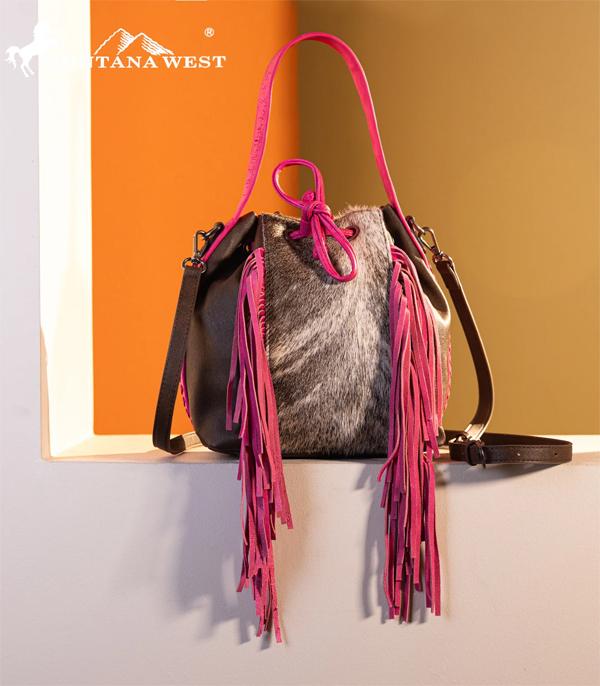 MONTANAWEST BAGS :: WESTERN PURSES :: Wholesale Montana West Cowhide Fringe Hobo Bag