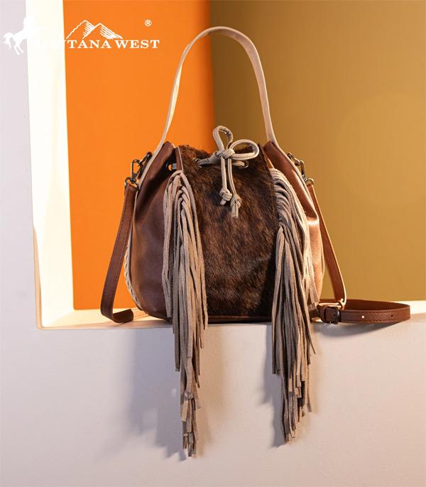 MONTANAWEST BAGS :: WESTERN PURSES :: Wholesale Cowhide Fringe Drawstring Bag