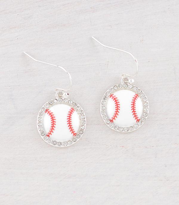 EARRINGS :: TRENDY EARRINGS :: Wholesale Baseball Rhinestone Earrings