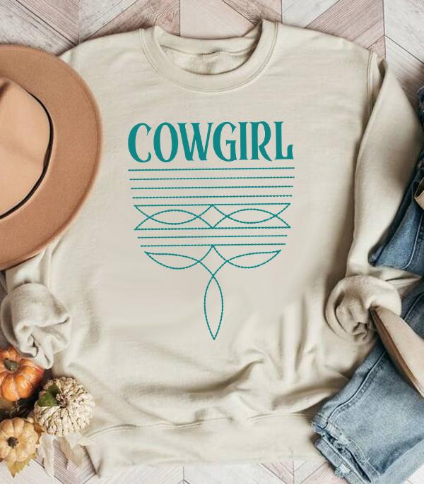 GRAPHIC TEES :: LONG SLEEVE :: Wholesale Western Cowgirl Bootstitch Sweatshirt