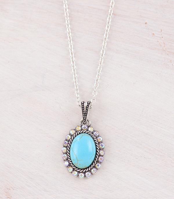 NECKLACES :: WESTERN TREND :: Wholesale Western Turquoise Oval Pendant Necklace