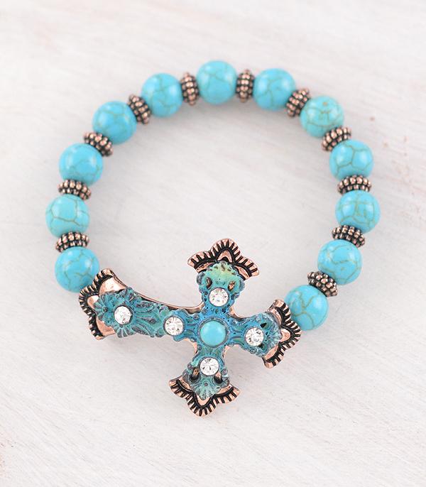 New Arrival :: Wholesale Western Turquoise Cross Bracelet