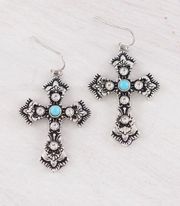 EARRINGS :: WESTERN HOOK EARRINGS :: Wholesale Western Rhinestone Cross Earrings