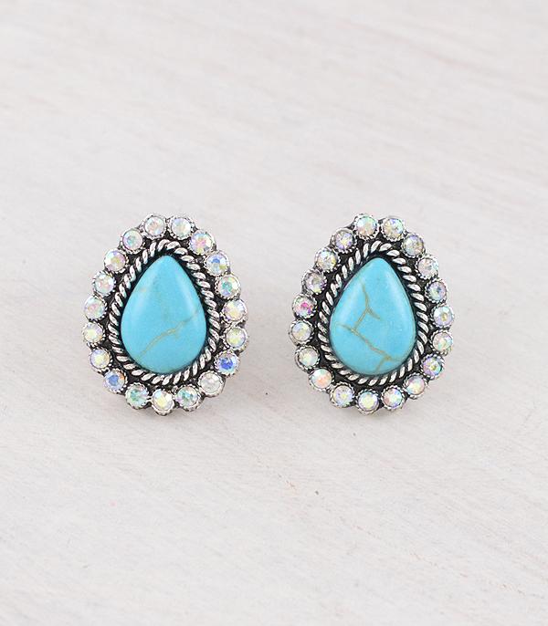 EARRINGS :: WESTERN POST EARRINGS :: Wholesale Turquoise Rhinestone Teardrop Earrings