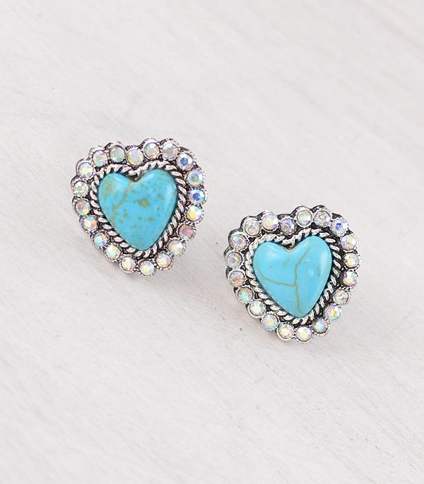 EARRINGS :: WESTERN POST EARRINGS :: Wholesale Turquoise Heart Post Earrings