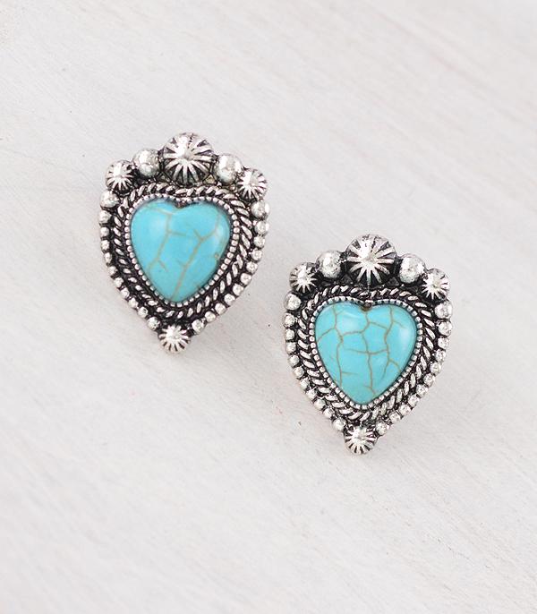 EARRINGS :: WESTERN POST EARRINGS :: Wholesale Turquoise Heart Concho Earrings