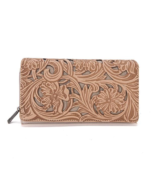 MONTANAWEST BAGS :: MENS WALLETS I SMALL ACCESSORIES :: Wholesale Trinity Ranch Floral Tooled Wallet