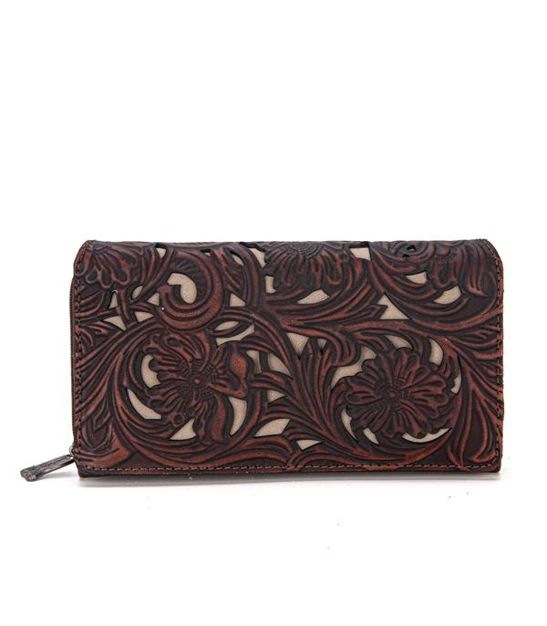 MONTANAWEST BAGS :: MENS WALLETS I SMALL ACCESSORIES :: Wholesale Trinity Ranch Floral Tooled Wallet