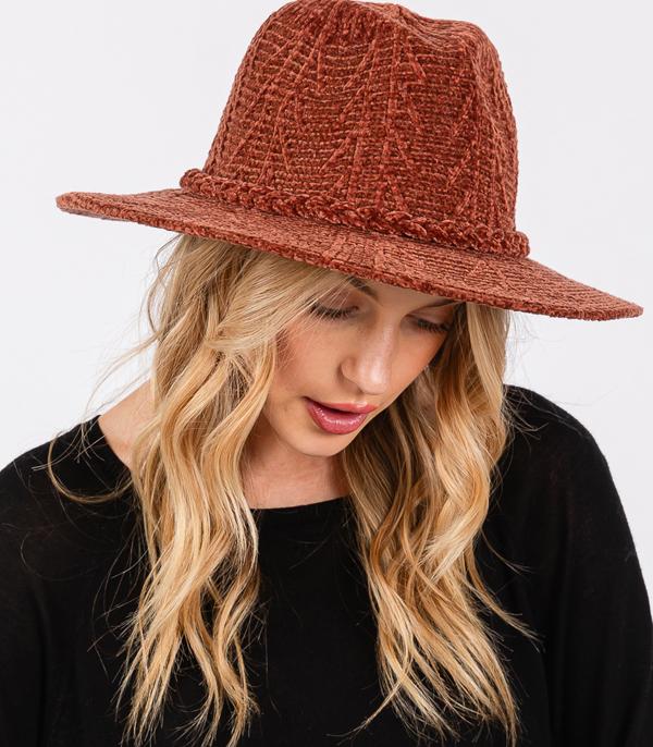 New Arrival :: Wholesale Soft Chenille Fedora Braided Hat