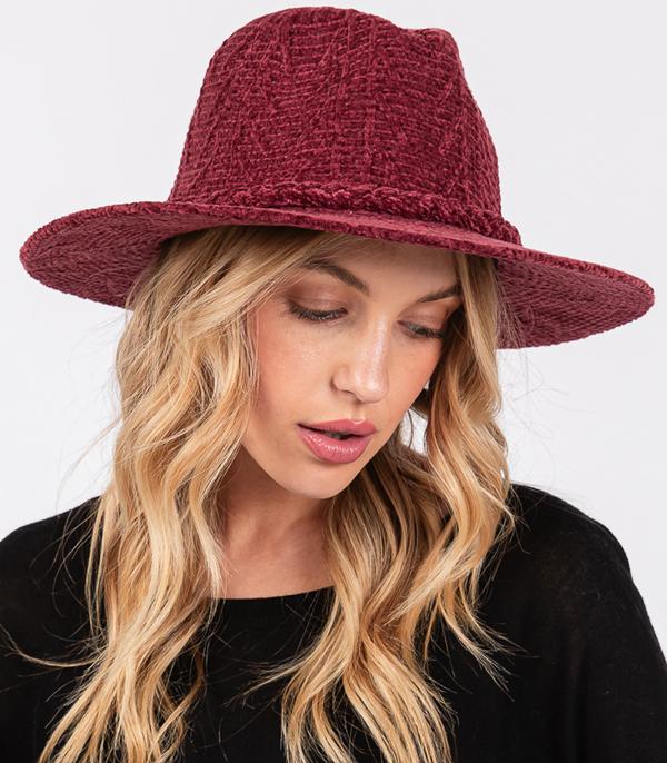 HATS I HAIR ACC :: FEDORA :: Wholesale Soft Chenille Fedora Braided Hat