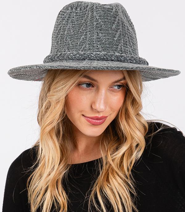 New Arrival :: Wholesale Soft Chenille Fedora Braided Hat