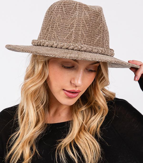 HATS I HAIR ACC :: FEDORA :: Wholesale Soft Chenille Fedora Braided Hat