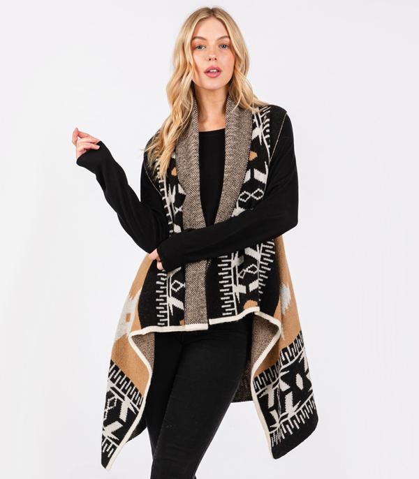 KIMONO I SCARVES :: VEST/ CARDIGAN :: Wholesale Western Aztec Pattern One Size Vest