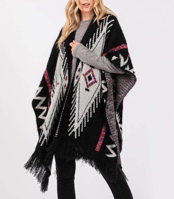 KIMONO I SCARVES :: KIMONO / PONCHO :: Wholesale Western Aztec Pattern Ruana