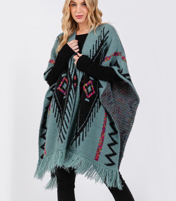 KIMONO I SCARVES :: KIMONO / PONCHO :: Wholesale Western Aztec Pattern Ruana