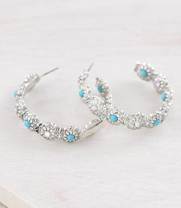 EARRINGS :: HOOP EARRINGS :: Wholesale Turquoise Rhinestone Hoop Earrings