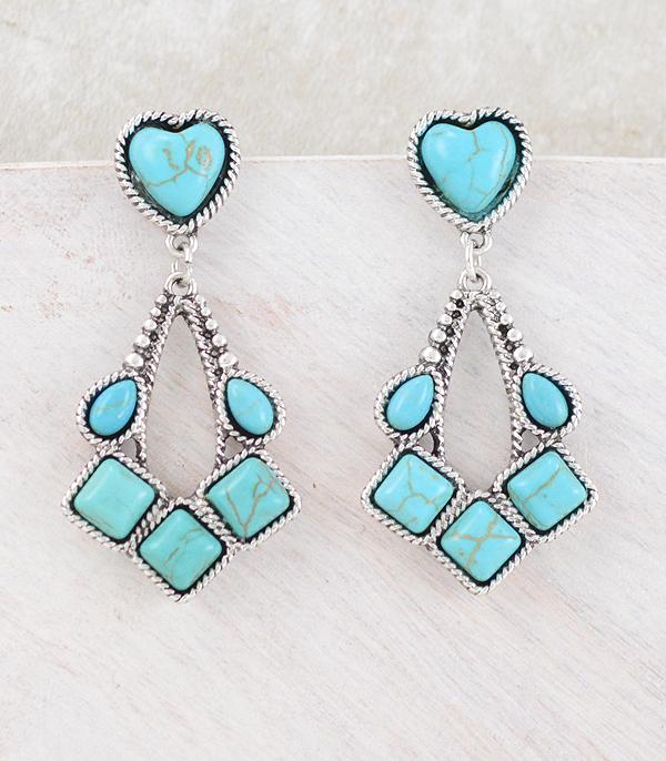 EARRINGS :: WESTERN POST EARRINGS :: Wholesale Western Turquoise Heart Earrings