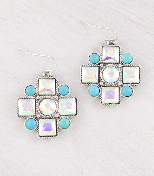 EARRINGS :: WESTERN HOOK EARRINGS :: Wholesale Western Turquoise Rhinestone Earrings